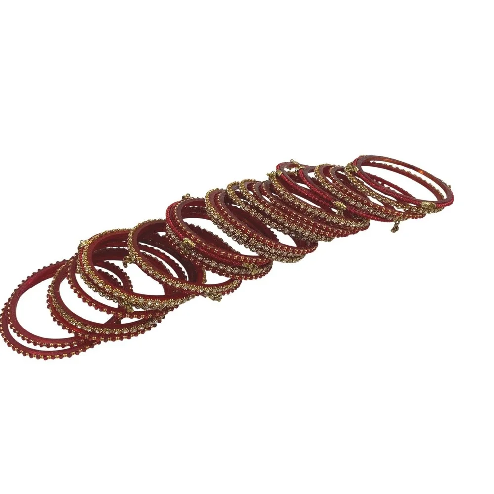 Unbranded Bangles‎ Womens OS Red Gold Tone Rhinestone Stackable Ethnic Bollywood
